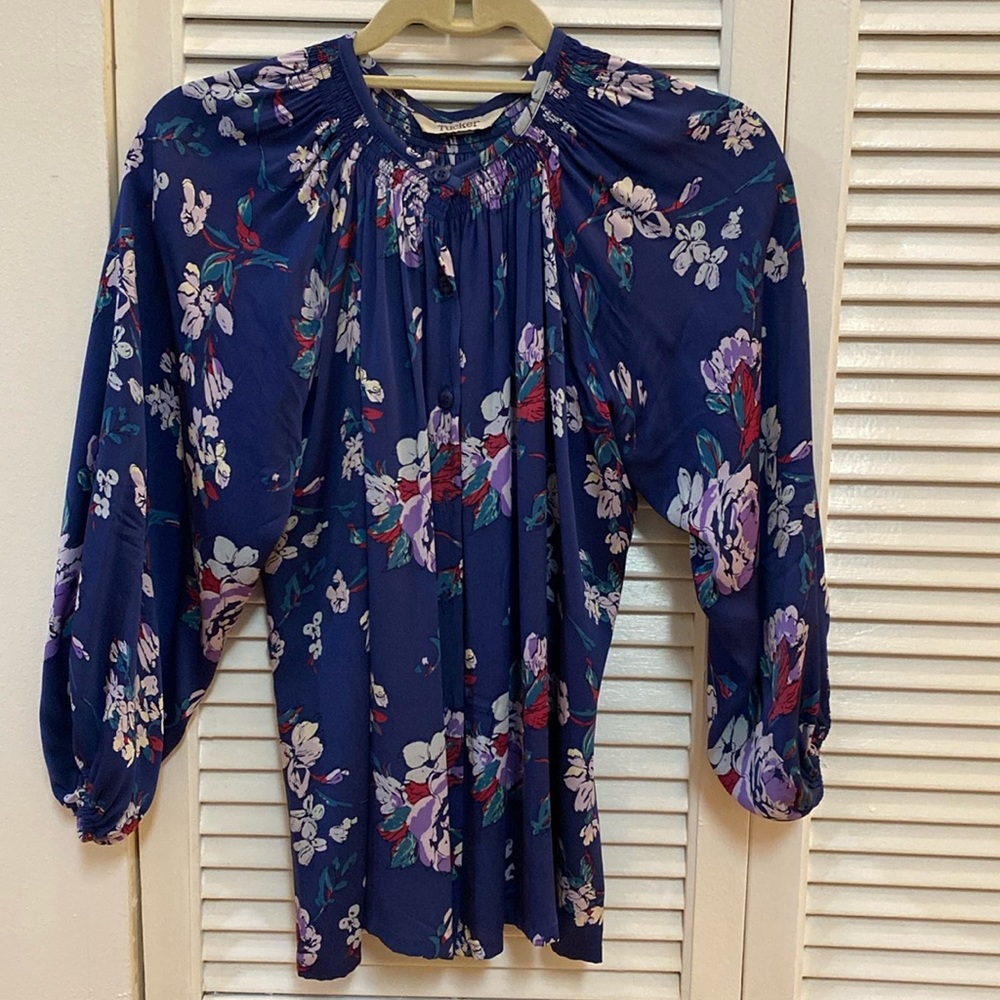 Silk blouse with elastic trim at sleeve cuff